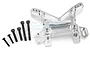 Area RC silver aluminium front shock tower for DBXL with six included black mounting screws on a white background.