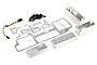 Area RC silver aluminium dual steering servo tray kit for Losi DBXL, including mounting plates, battery boxes, and hardware.