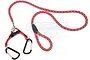 A red and grey braided tow rope kit for RC vehicles, featuring two black carabiners and a plastic buckle on a white background.