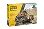 Italeri 1/35 scale Carro Armato L6/40 Italian light tank plastic model kit box art showing a camouflaged tank in a mountainous landscape.