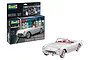 Revell 1/24 scale 1953 Chevrolet Corvette model kit box and a fully assembled white convertible model car on a white background.