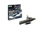 Revell 1/305 scale U.S.S. Nautilus submarine model kit, showing the product packaging and the fully assembled and painted model on a display stand.