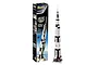 Revell 1/96 scale Apollo 11 Saturn V rocket plastic model kit box standing next to the fully assembled and painted model on a display stand.