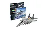 Revell 1/72 scale F-15E Strike Eagle plastic model kit box and a fully assembled, painted model aircraft on a white background.