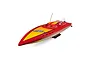 A red and yellow Pro Boat Sonicwake V3 36-inch RC speed boat viewed from a high angle against a white background.