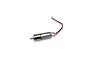 A small brushed DC motor with a metal gearbox and red and black wires attached, isolated on a white background.