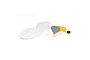 HobbyZone tail set including a white horizontal stabilizer, a grey and yellow vertical stabilizer with a tail wheel, and several small mounting screws.