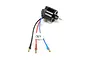 E-Flite 480 brushless motor with black casing, silver shaft, and three wires with bullet connectors and a label marked 480.