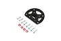 HobbyZone motor mount set including a black plastic mount, four red washers, and six silver metal screws on a white background.