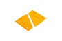 Two yellow plastic landing gear covers for a HobbyZone RC plane, shown from above on a white background.