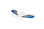A replacement foam wing for an E-Flite RC plane, featuring white, grey, and blue sections, accompanied by small plastic control surface components.