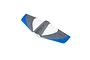 A white, grey, and blue foam horizontal stabiliser for an RC plane, isolated on a white background.