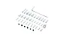 A collection of various metal screws, bolts, and a hex key for RC plane assembly.