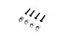Losi aluminium motor mount inserts in silver with four matching black flat head screws, arranged on a white background.