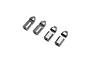Four silver-coloured Losi aluminium side guard mounting latch posts arranged in a row against a white background.