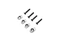 Four silver aluminium motor mount inserts and four black countersunk screws on a white background.