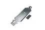 A silver aluminium RC main chassis plate for a Losi vehicle, shown from an elevated angle with four black adhesive foam strips included.