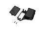 Losi black plastic servo mount and receiver box set with two small screws on a white background.