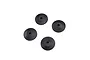 Four black tapered shock pistons for RC cars arranged on a white background.