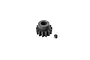 A black steel 14-tooth pinion gear for RC cars, shown with a separate grub screw on a white background.