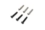 A set of six button head hex screws, three in silver and three in black, arranged on a white background.