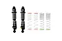Two Pro-Line PowerStroke aluminium RC shock absorbers in black with four additional sets of springs featuring red and green colour coding.