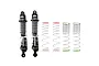 Two Pro-Line PowerStroke black aluminium rear RC shocks with four additional interchangeable springs on a white background.