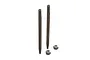 Two silver metal RC shock shafts and two matching locking nuts isolated on a white background.