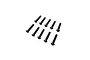 A set of ten black metal button head screws arranged in two rows on a white background.