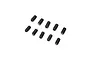 A set of ten black metal grub screws arranged in a loose grid on a white background.