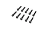 A set of ten black metal cap head screws with hex sockets, arranged in two rows on a white background.