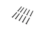 A set of ten black metal button head screws arranged in two rows on a white background.