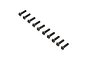 A set of ten black metal button head screws arranged in a diagonal line against a white background.