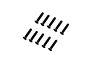 A set of ten black metal countersunk head screws arranged in two rows of five on a white background.