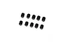Ten black metal grub screws arranged in two rows of five on a white background.