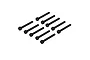 A set of ten black metal cap head screws arranged in two rows on a white background.