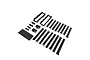 Losi battery tray and strap set including two plastic battery trays, several hook-and-loop straps, small plastic mounts, and a foam pad.