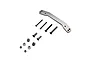 Losi aluminium steering rack component shown with included mounting hardware including screws, spacers, and lock nuts on a white background.