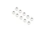 A set of ten small silver-coloured metal washers arranged in a grid pattern against a white background.