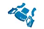 A set of metallic blue plastic RC body panels for a Losi vehicle, arranged on a white background.