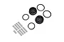 Pro-Line 3.1 inch black beadlock RC rims with matching rings and a set of mounting screws on a white background.