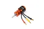 Spektrum 2628 4000KV brushless outrunner motor with orange and black casing, silver shaft, and three wires with gold bullet connectors.