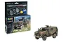 Revell 1/72 scale ATF Dingo 1 plastic model kit box and a fully assembled, painted model of the armoured vehicle.