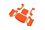 A set of fluorescent orange RC car body panels laid out on a white background.