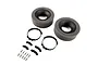 Pro-Line 1.9 inch Rock-Tek replacement parts including two foam inserts with plastic hubs, two plastic rings, four small plastic spacers, and ten small screws.