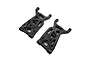 Two black plastic front suspension arms for a 1/5 scale Losi RC vehicle, shown from a top-down angle on a white background.