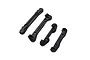 A set of four black plastic Losi 1/5 scale front and rear pin mount covers arranged diagonally on a white background.