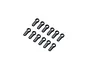 A set of twelve black plastic RC rod ends arranged in two rows of six on a white background.