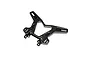 A black anodized aluminium front shock tower for a 1/8 scale RC vehicle, featuring multiple mounting holes and a lightweight, cut-out design.