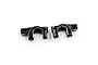 Two black anodized aluminium C-hub carriers for RC cars, featuring silver chamfered edges, shown against a plain white background.